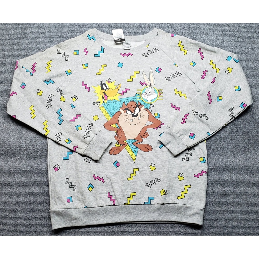 Rue21 Sweatshirt Womens L Looney Tunes Taz Bugs Daffy 90s Pattern Crewneck